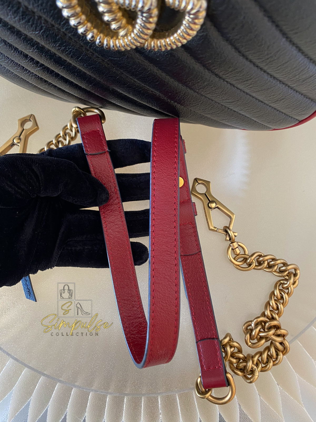 GUCCI Marmont Vintage Effect Matelasse Diagonal Leather Bamboo Top Handle Small