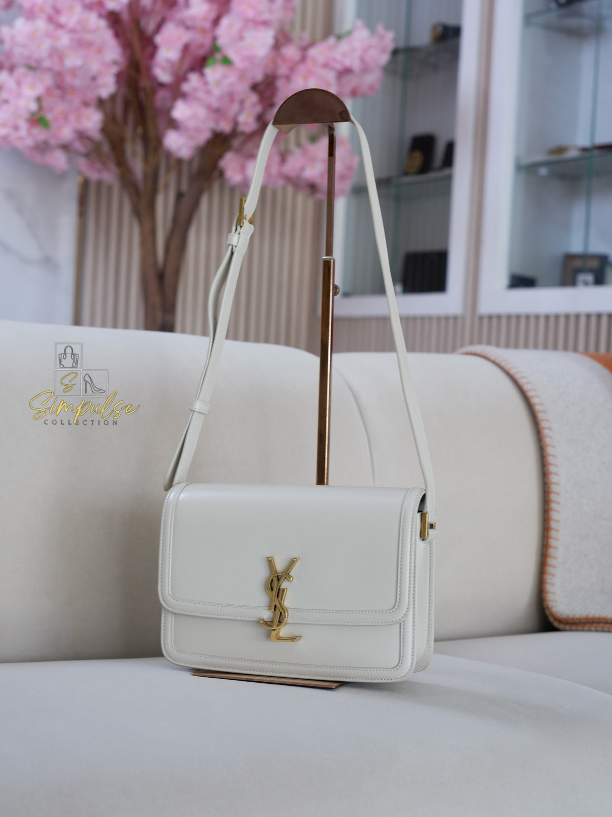 Yves Saint Laurent Smooth Calfskin Solferino Satchel in Ivory