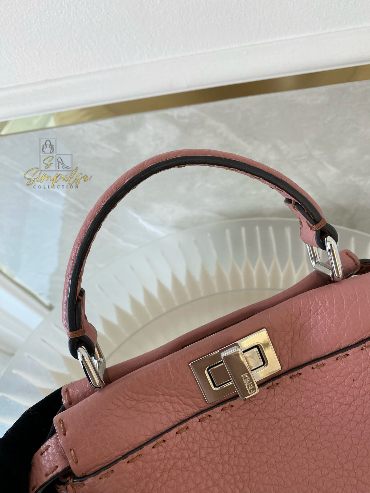 FENDI OLD ROSE & PYTHON LEATHER MINI WHIPSTITCH TOP HANDLE BAG