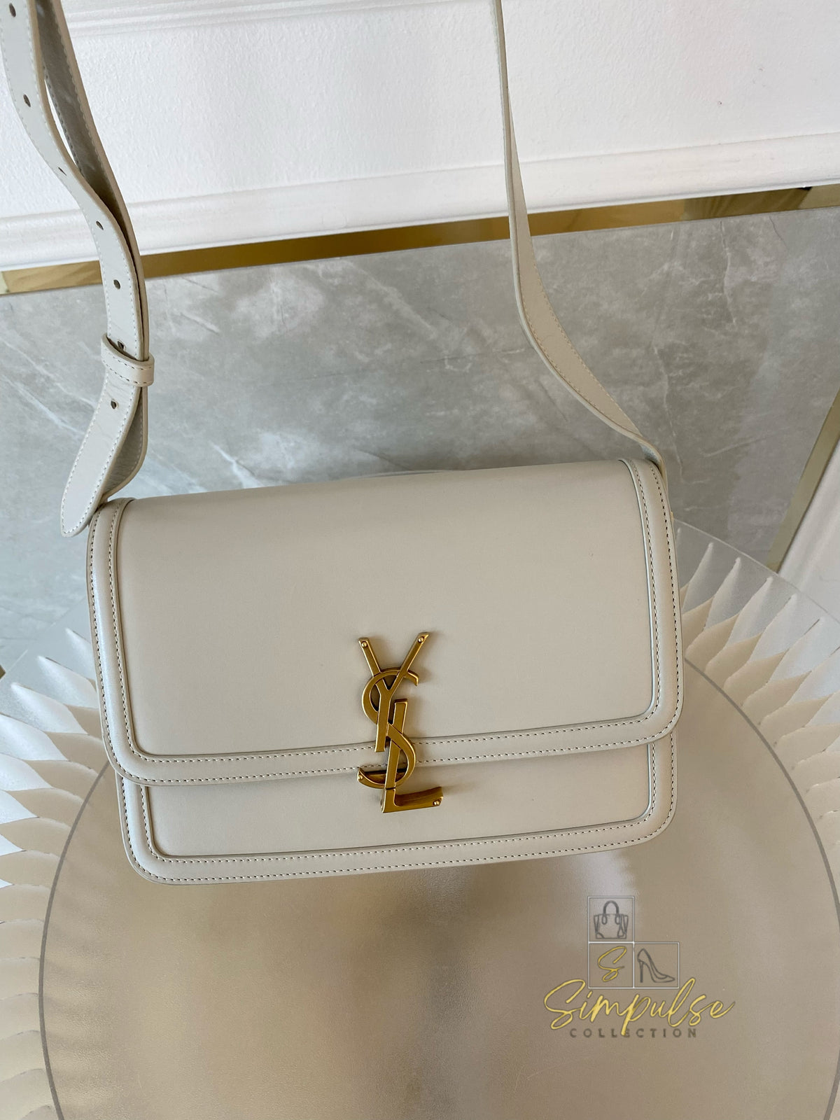 Yves Saint Laurent Smooth Calfskin Solferino Satchel in Ivory