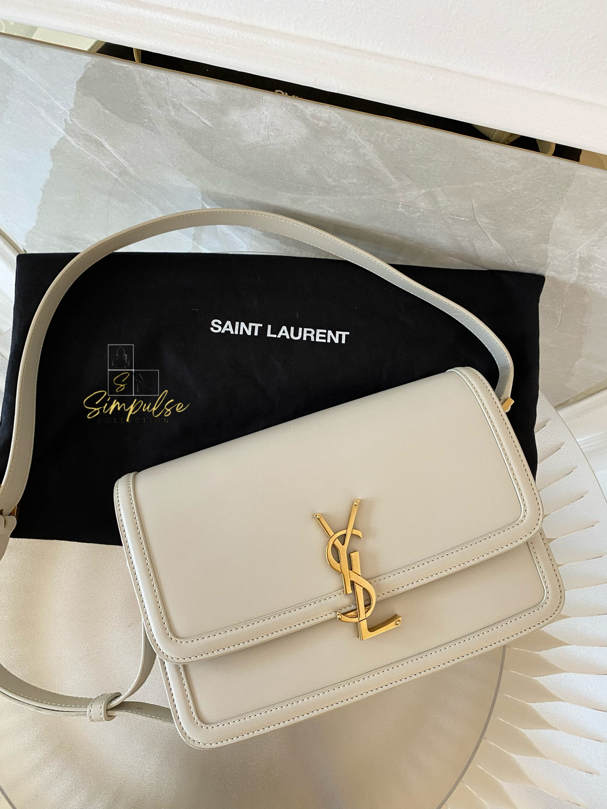 Yves Saint Laurent Smooth Calfskin Solferino Satchel in Ivory