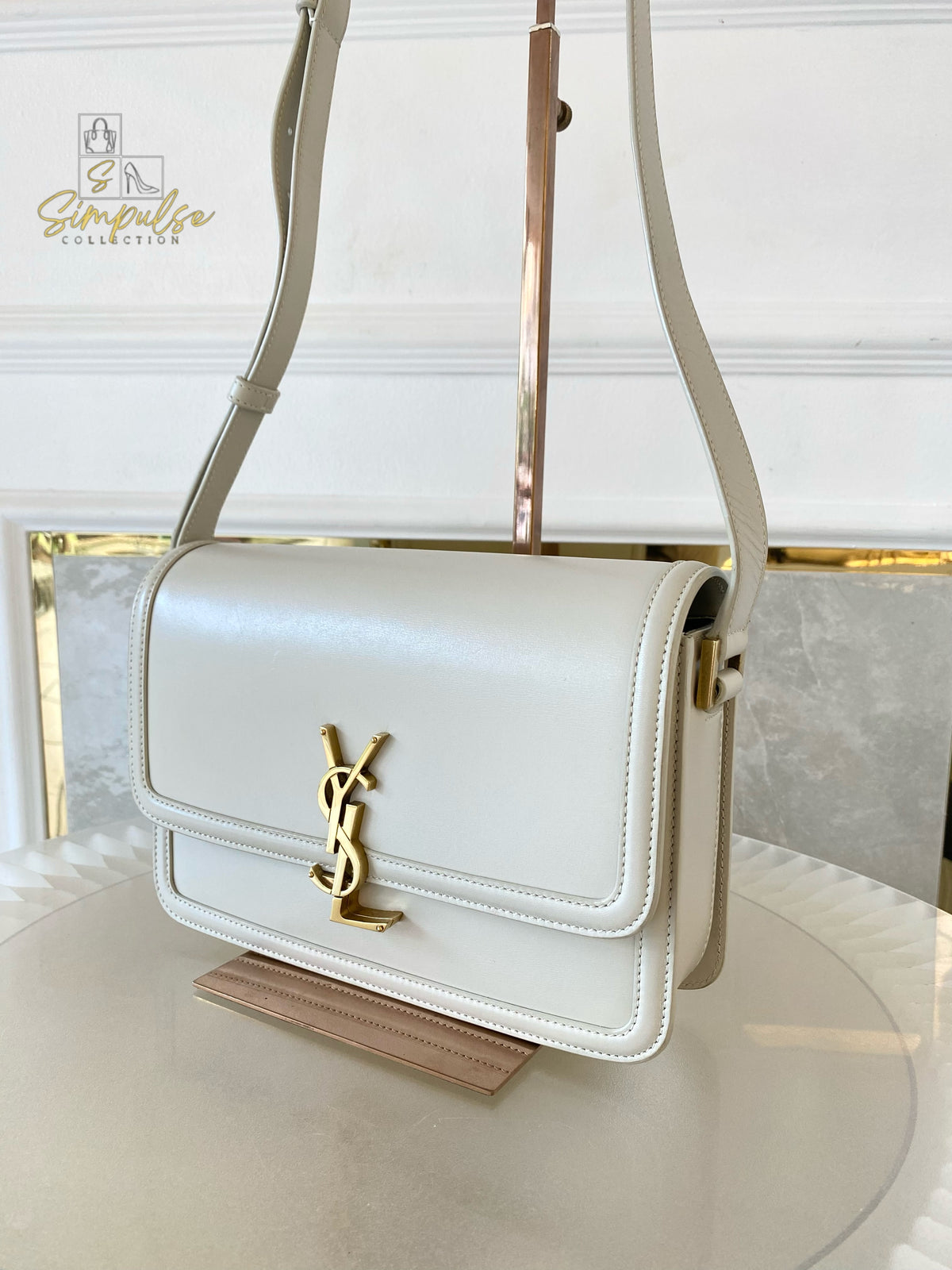 Yves Saint Laurent Smooth Calfskin Solferino Satchel in Ivory