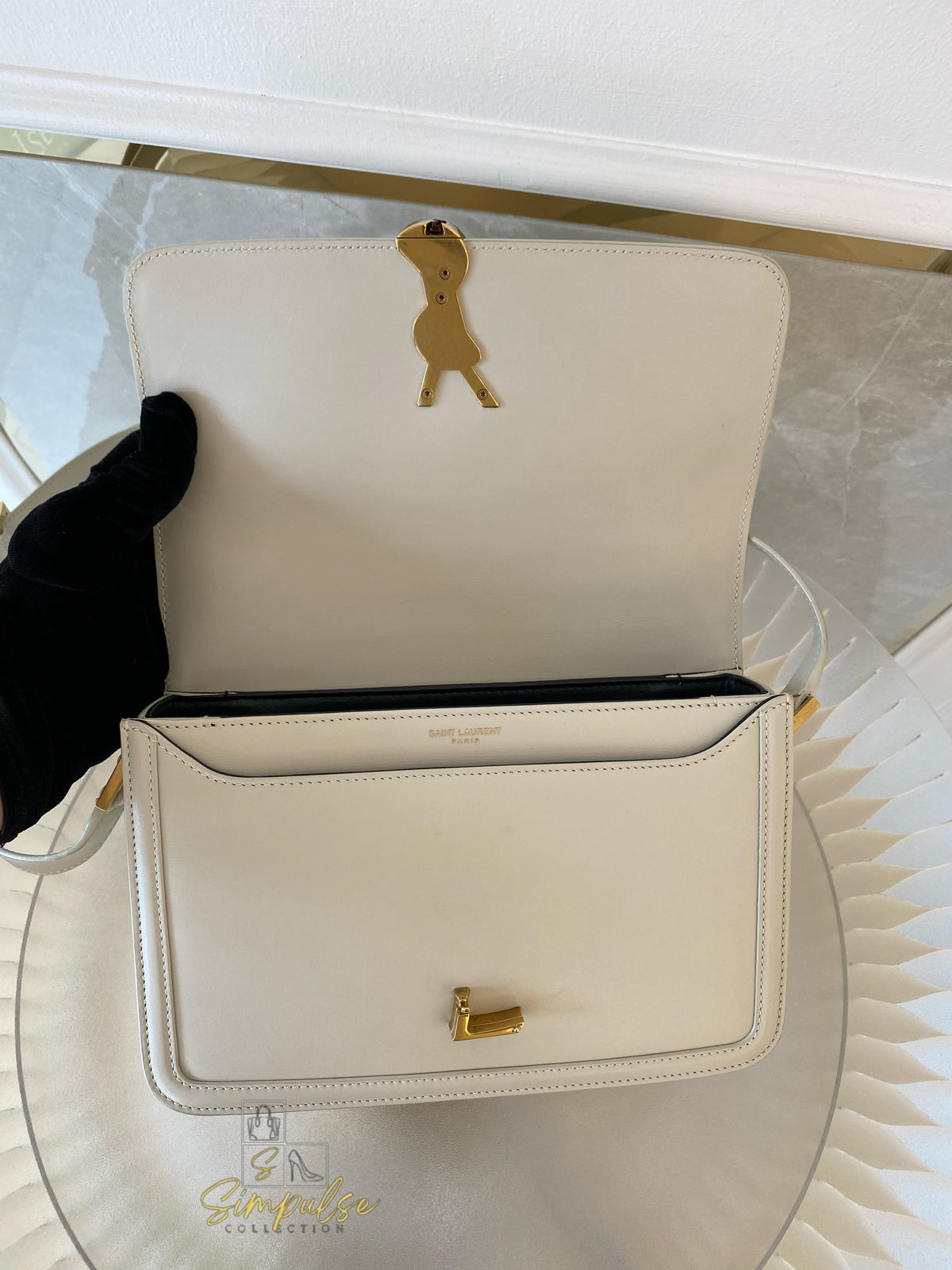 Yves Saint Laurent Smooth Calfskin Solferino Satchel in Ivory