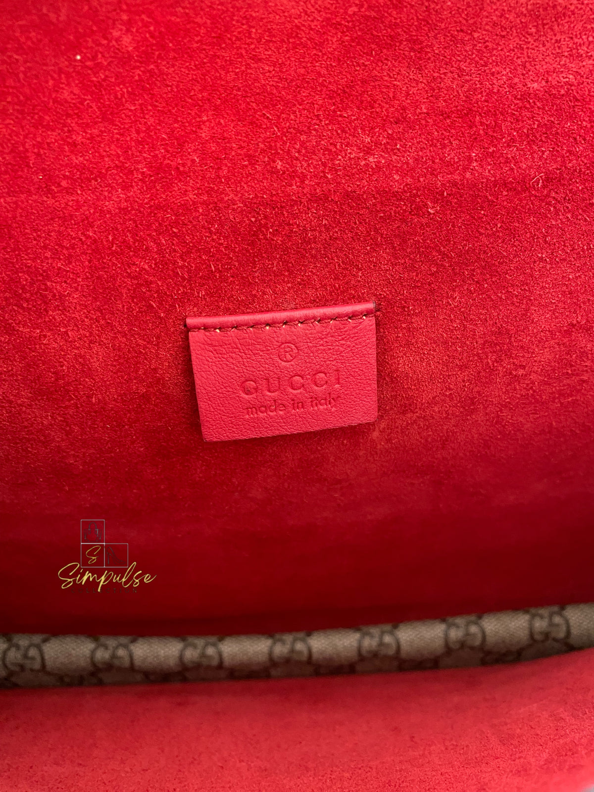 GUCCI MEDIUM SUPREME MONOGRAM DIONYSUS w/RED SUEDE TRIM SHW