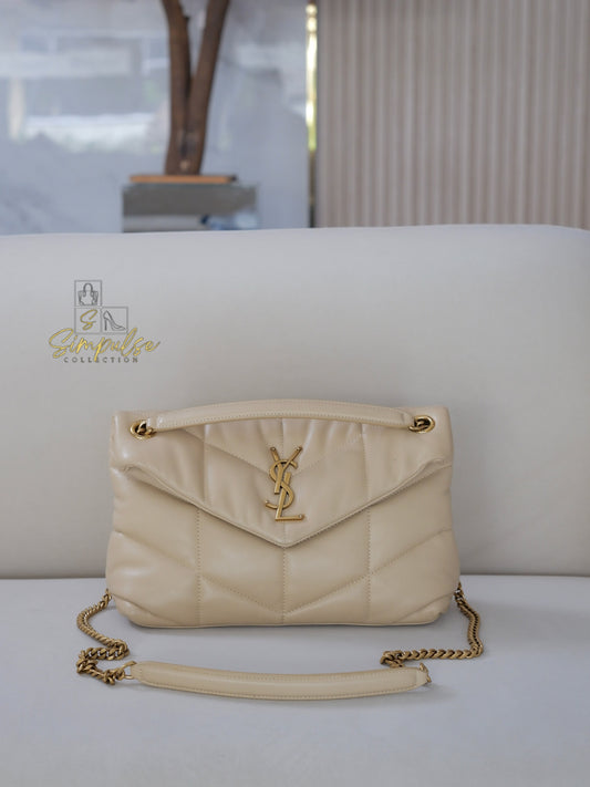 YVES SAINT LAURENT LOULOU PUFFER LAMBSKIN BEIGE GHW