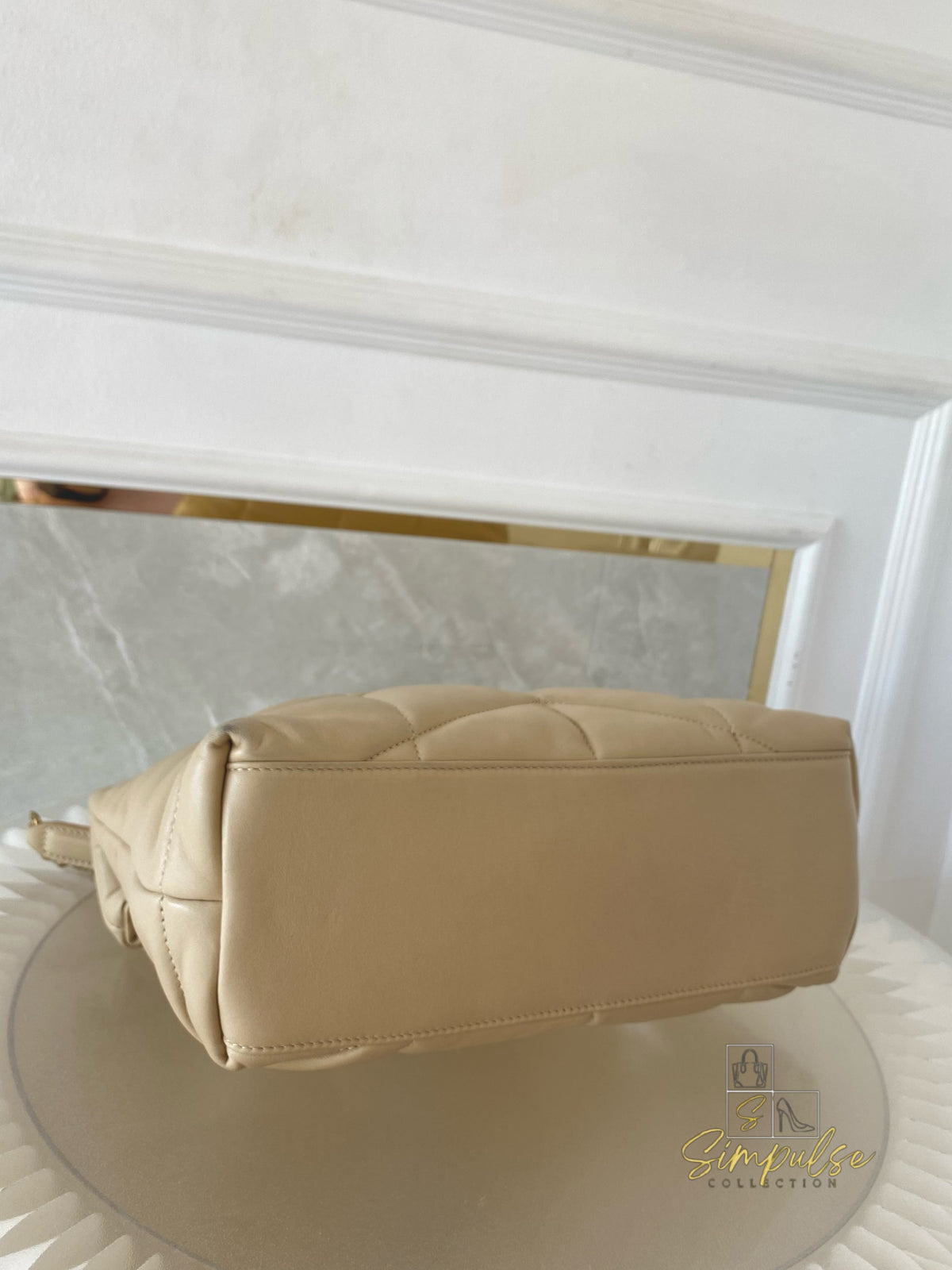 YVES SAINT LAURENT LOULOU PUFFER LAMBSKIN BEIGE GHW