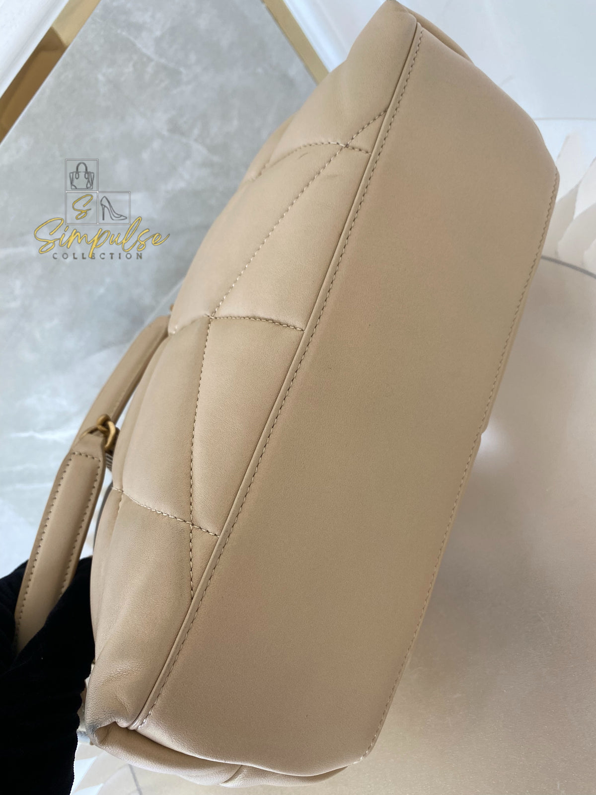 YVES SAINT LAURENT LOULOU PUFFER LAMBSKIN BEIGE GHW