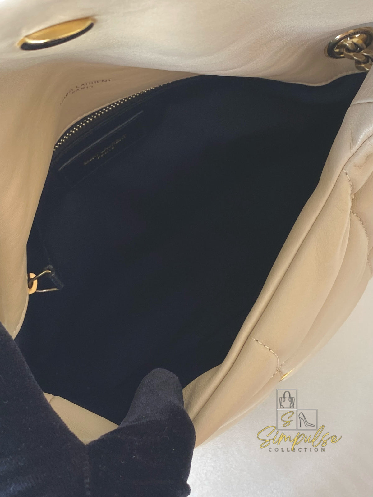 YVES SAINT LAURENT LOULOU PUFFER LAMBSKIN BEIGE GHW