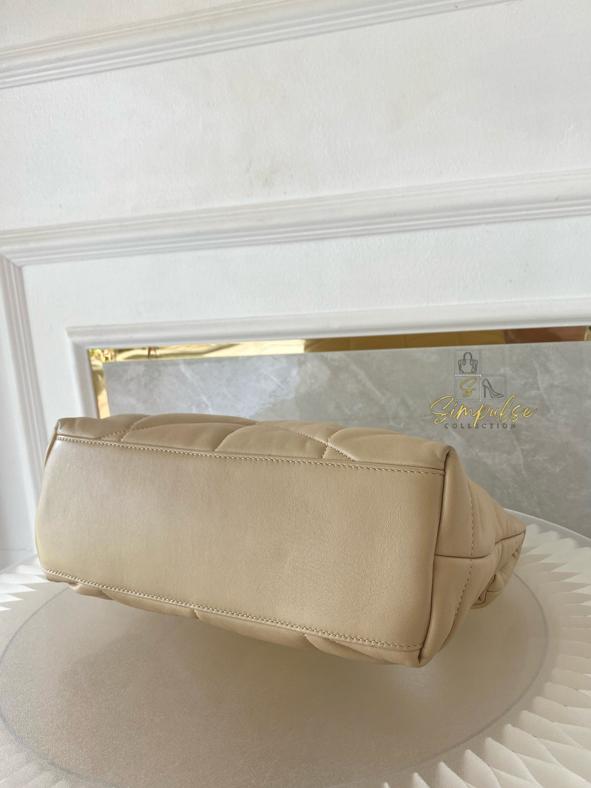 YVES SAINT LAURENT LOULOU PUFFER LAMBSKIN BEIGE GHW