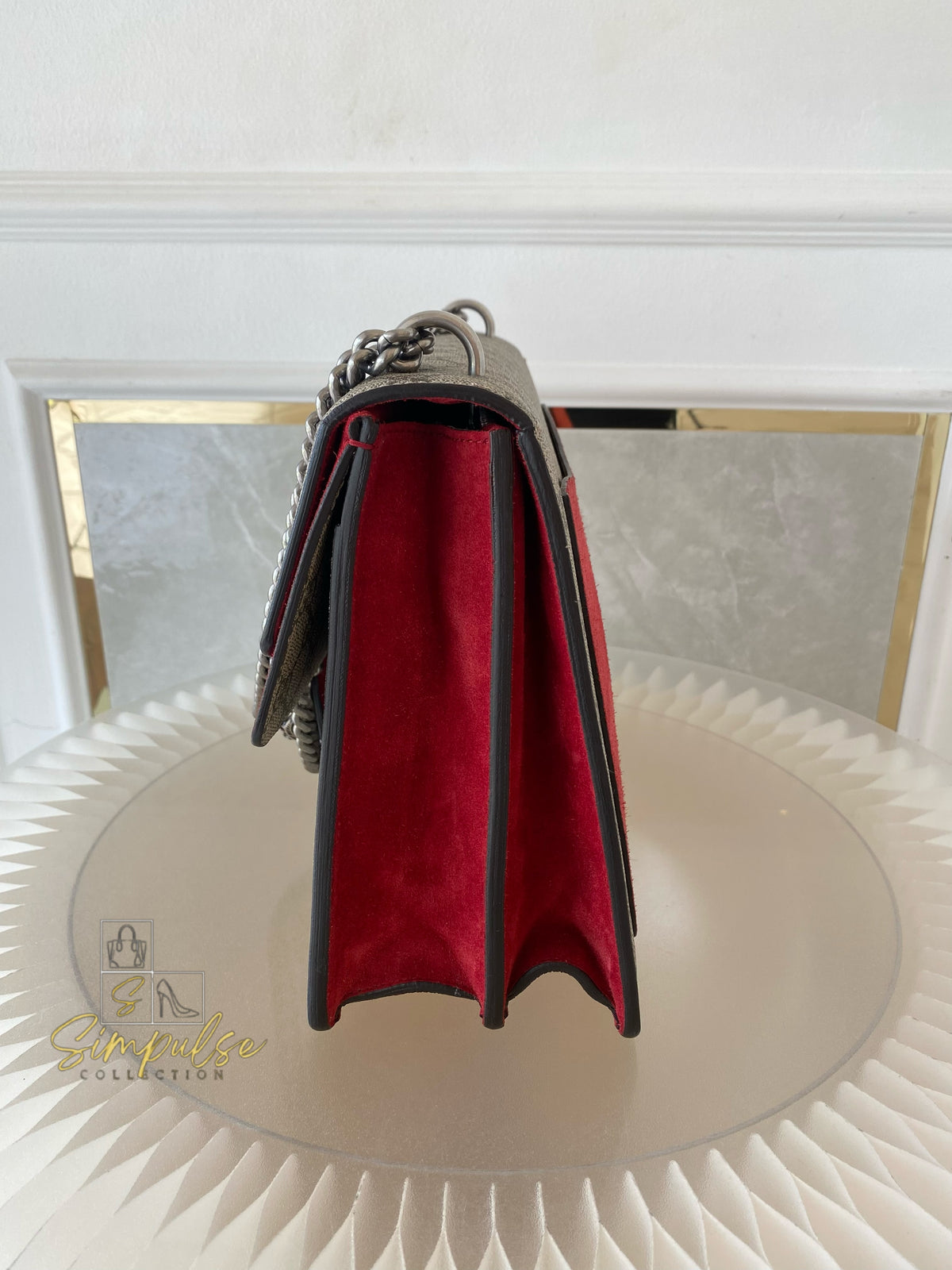 GUCCI MEDIUM SUPREME MONOGRAM DIONYSUS w/RED SUEDE TRIM SHW