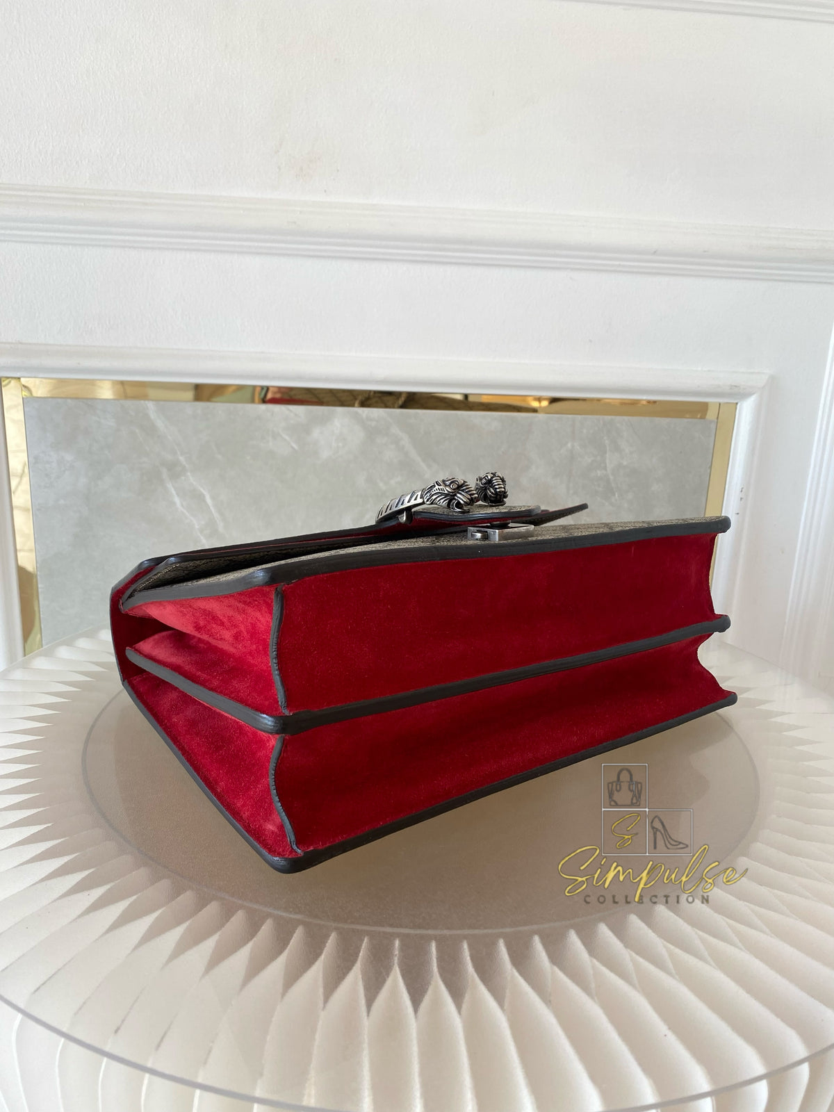 GUCCI MEDIUM SUPREME MONOGRAM DIONYSUS w/RED SUEDE TRIM SHW