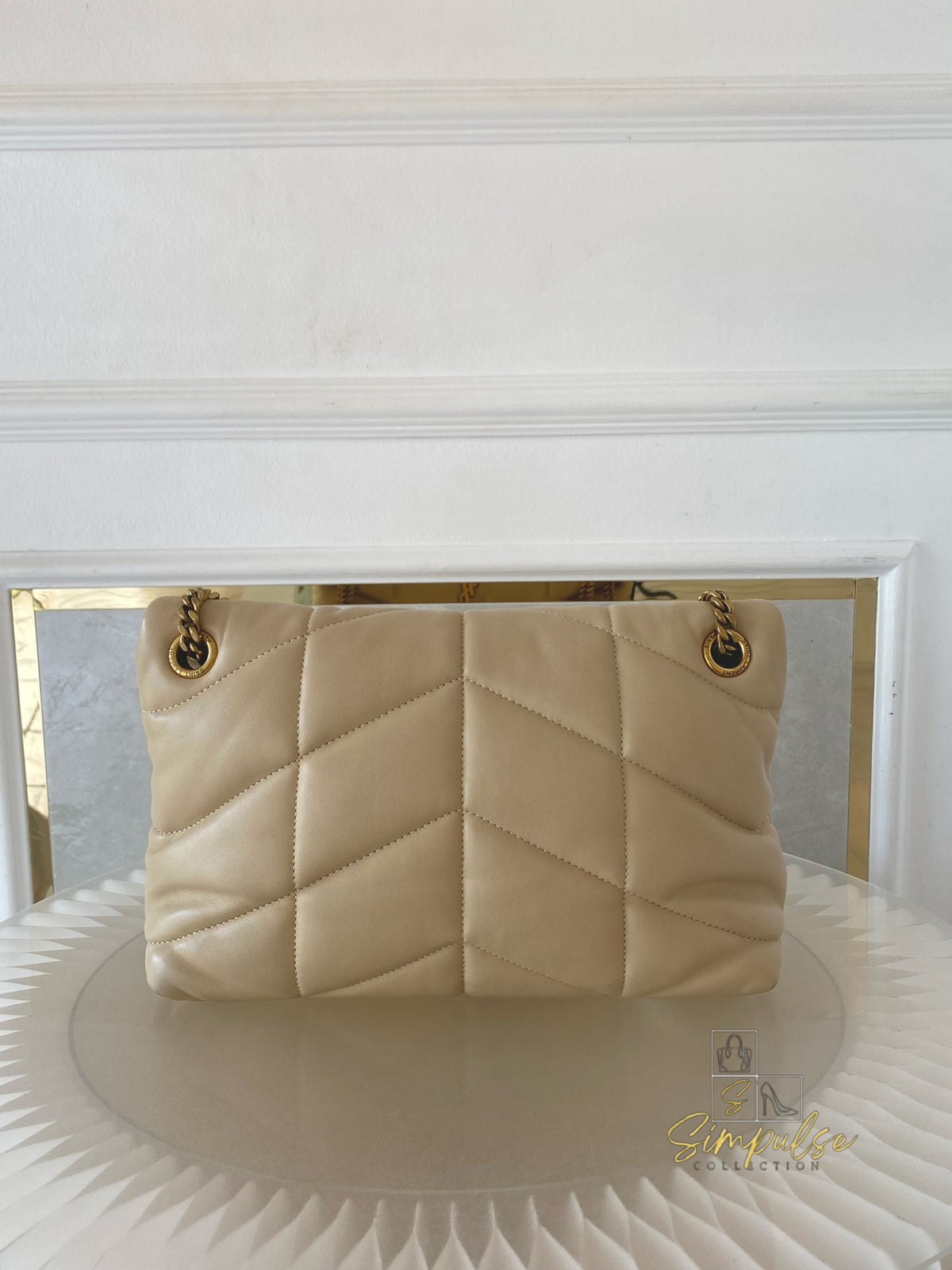 YVES SAINT LAURENT LOULOU PUFFER LAMBSKIN BEIGE GHW