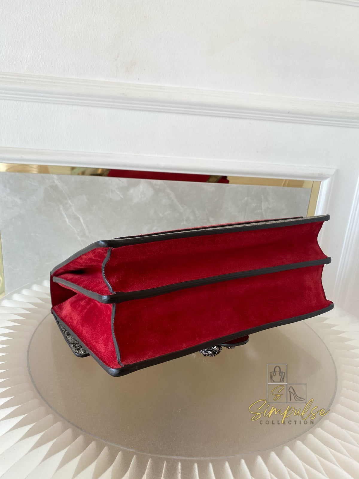 GUCCI MEDIUM SUPREME MONOGRAM DIONYSUS w/RED SUEDE TRIM SHW