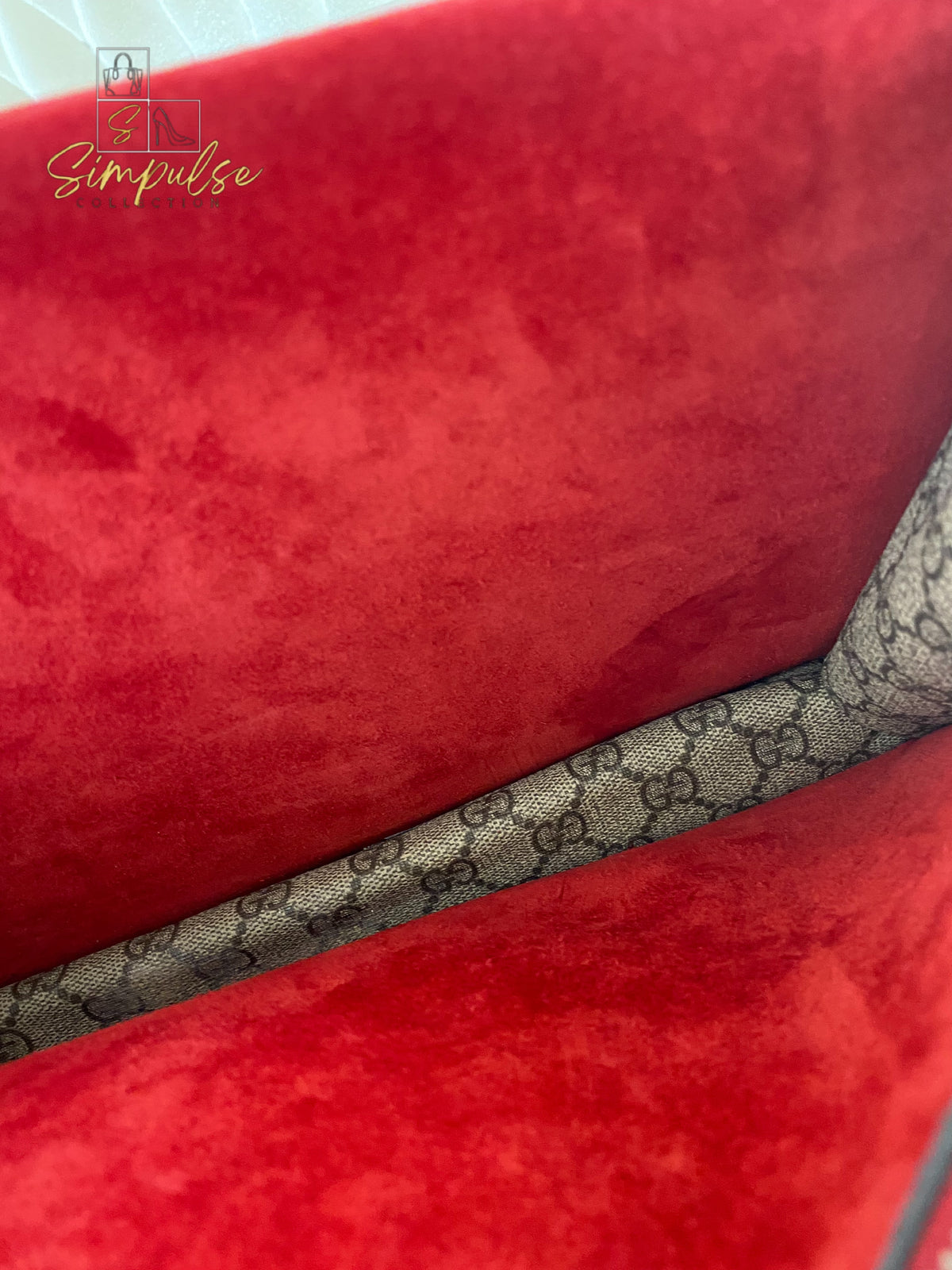 GUCCI MEDIUM SUPREME MONOGRAM DIONYSUS w/RED SUEDE TRIM SHW