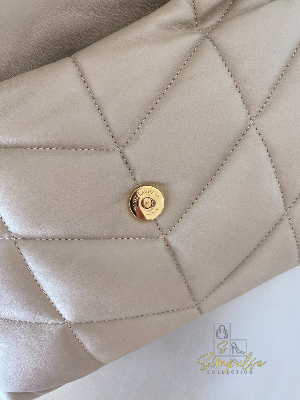 YVES SAINT LAURENT LOULOU PUFFER LAMBSKIN BEIGE GHW