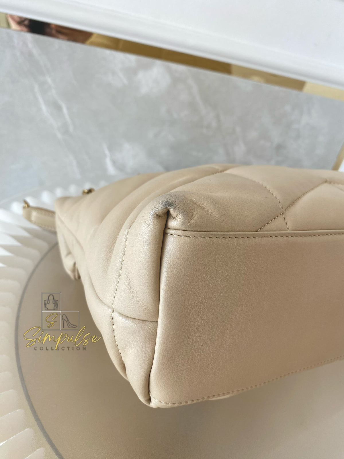 YVES SAINT LAURENT LOULOU PUFFER LAMBSKIN BEIGE GHW
