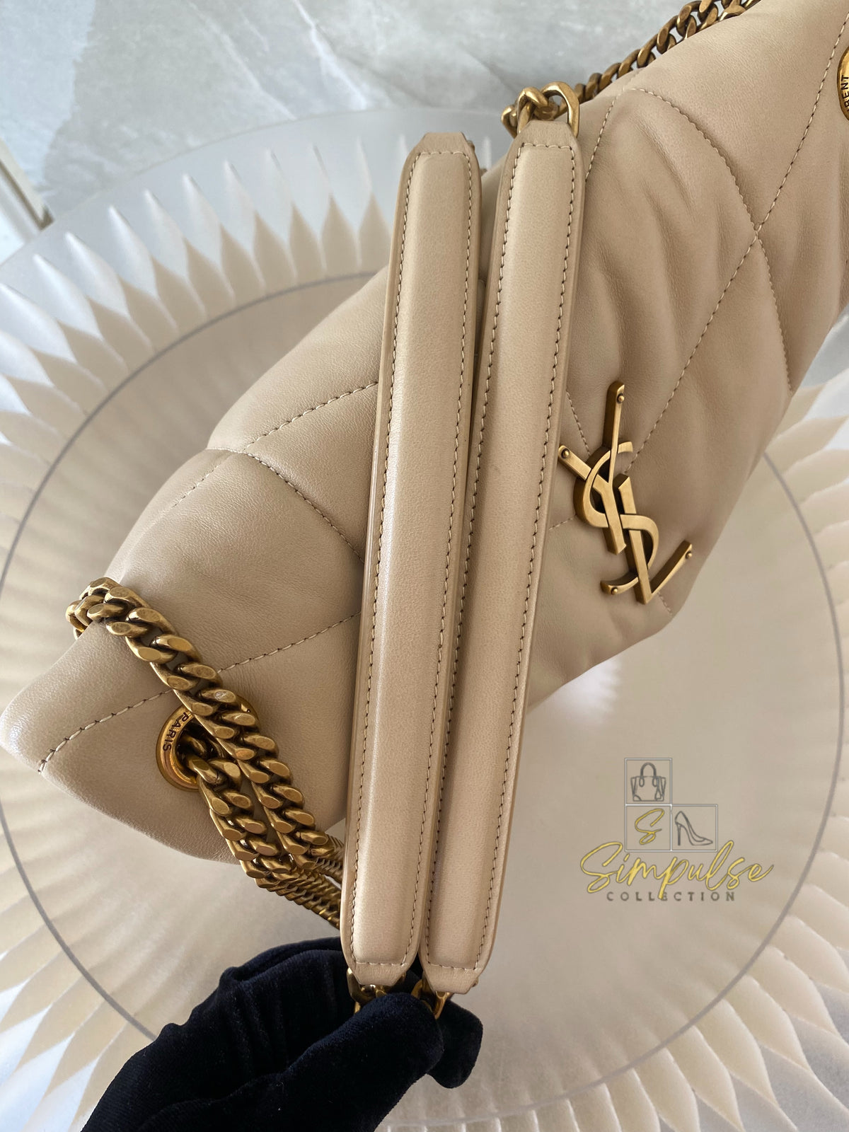 YVES SAINT LAURENT LOULOU PUFFER LAMBSKIN BEIGE GHW