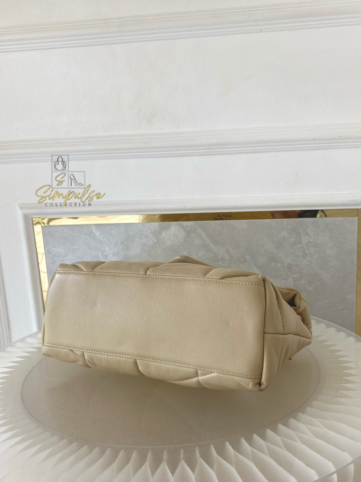 YVES SAINT LAURENT LOULOU PUFFER LAMBSKIN BEIGE GHW
