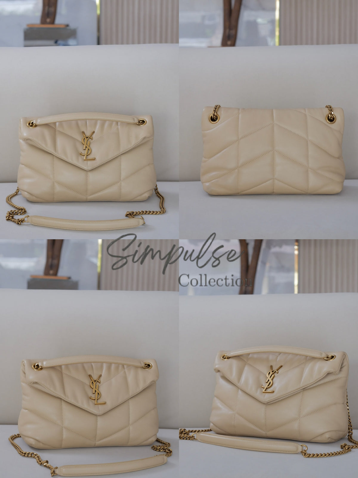 YVES SAINT LAURENT LOULOU PUFFER LAMBSKIN BEIGE GHW