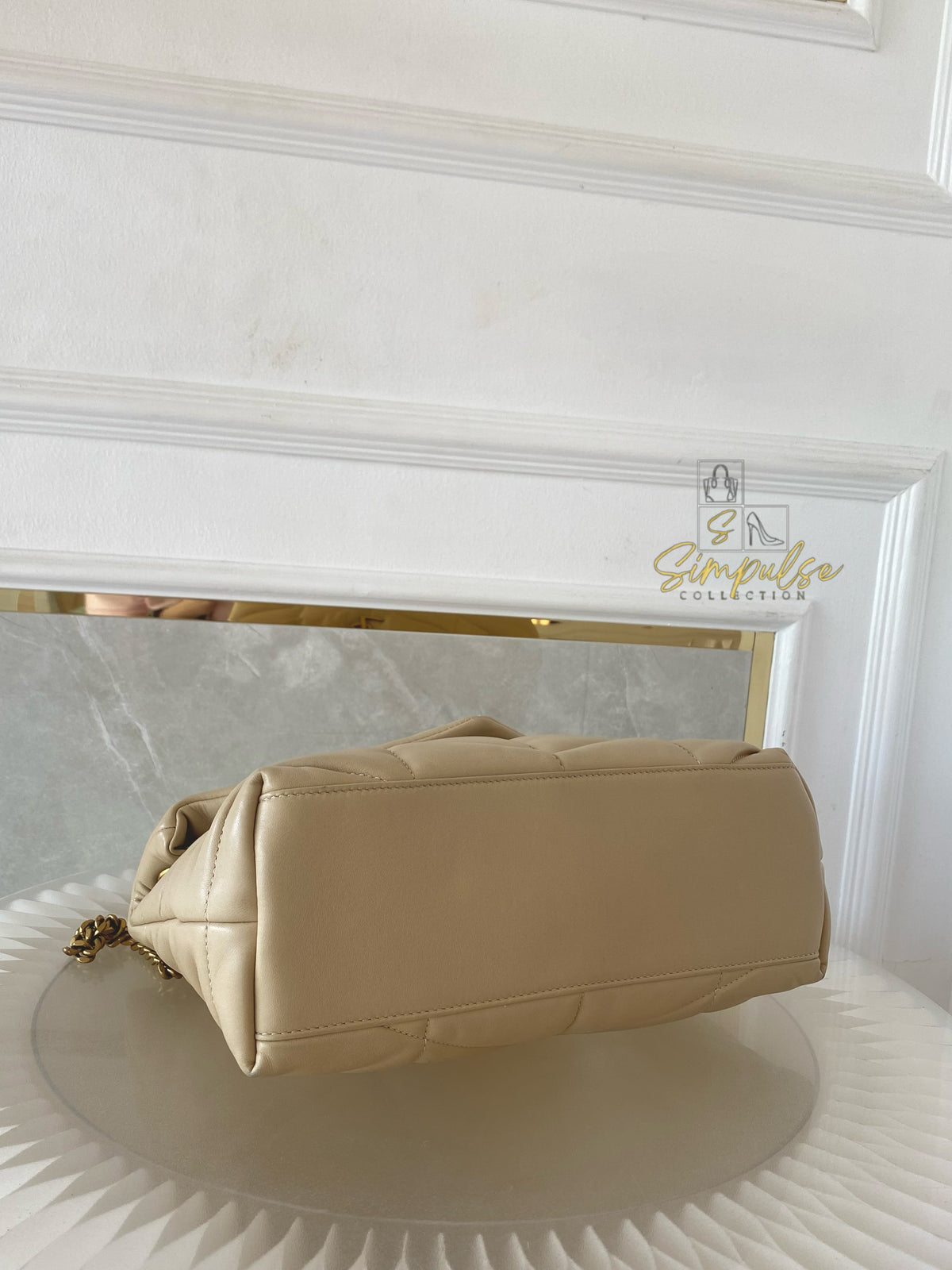 YVES SAINT LAURENT LOULOU PUFFER LAMBSKIN BEIGE GHW