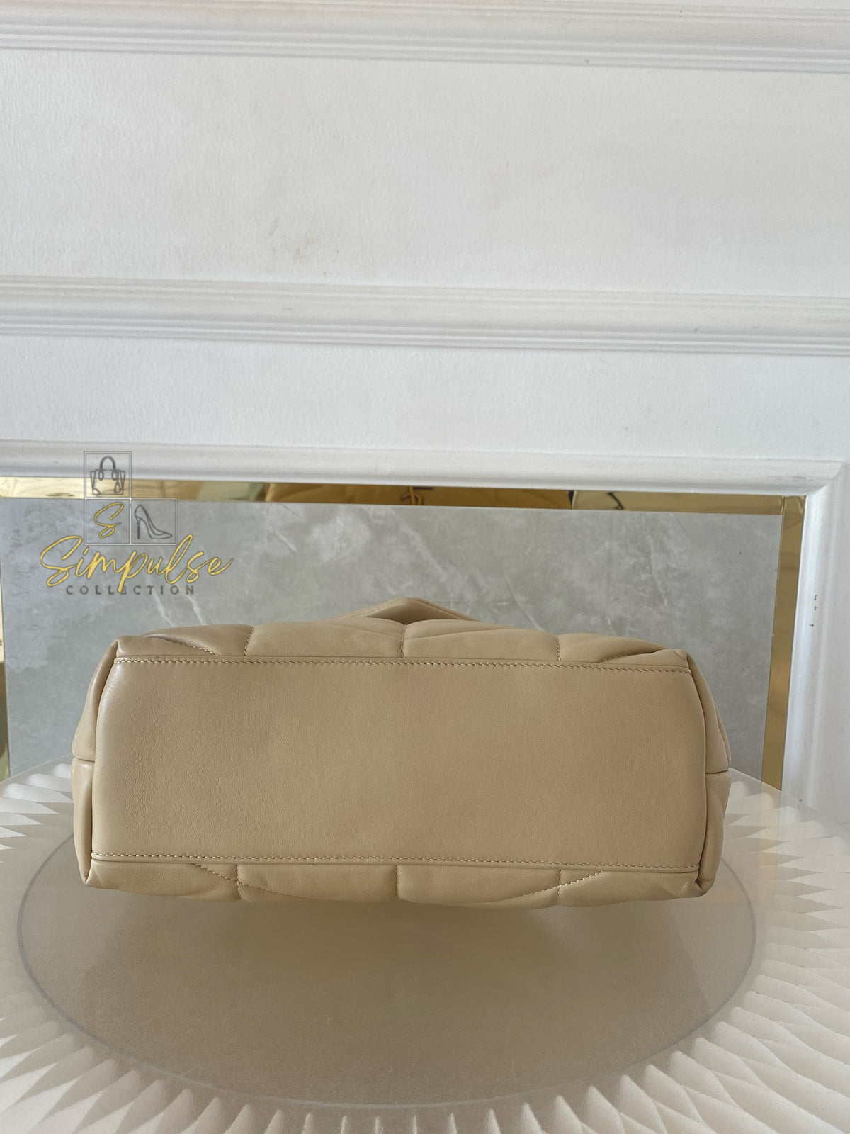 YVES SAINT LAURENT LOULOU PUFFER LAMBSKIN BEIGE GHW