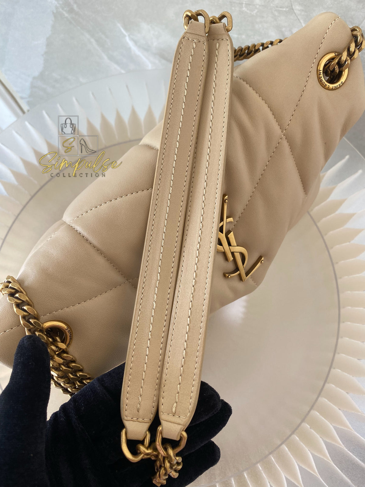 YVES SAINT LAURENT LOULOU PUFFER LAMBSKIN BEIGE GHW