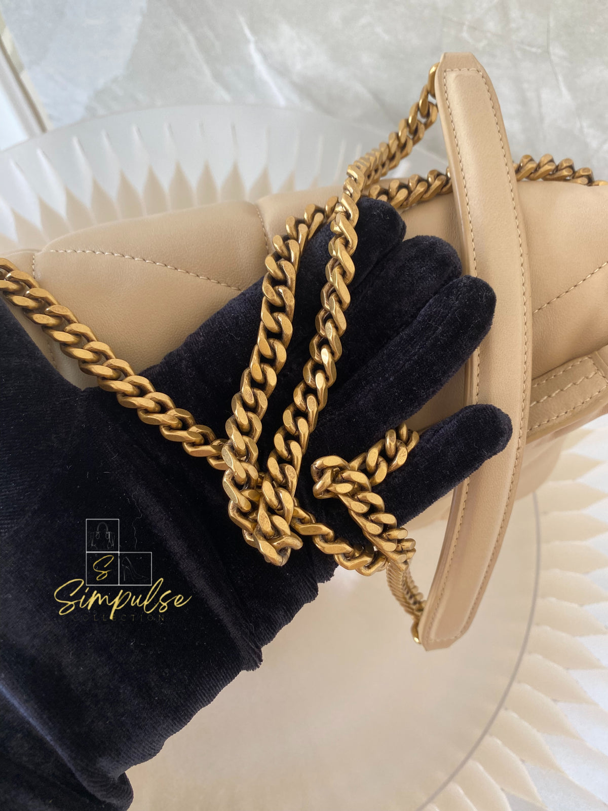 YVES SAINT LAURENT LOULOU PUFFER LAMBSKIN BEIGE GHW