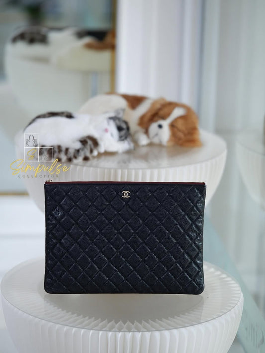 Chanel Classic Black Gold Cc New Medium Clutch Bag