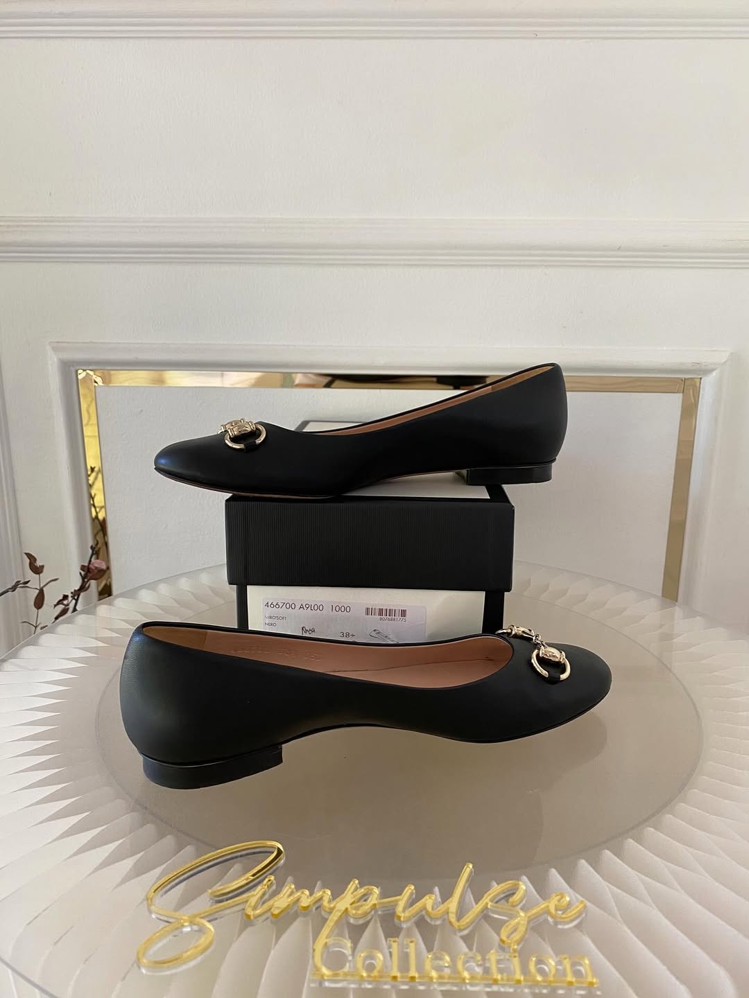 Gucci Black Leather Horsebit Ballet Flats
