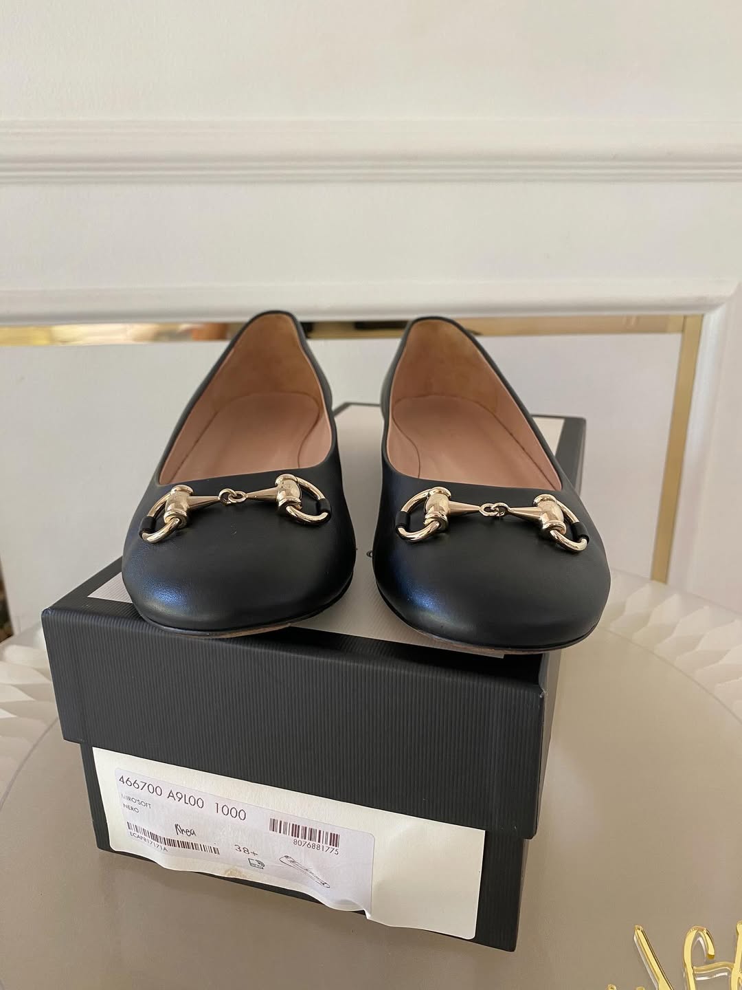 Gucci Black Leather Horsebit Ballet Flats