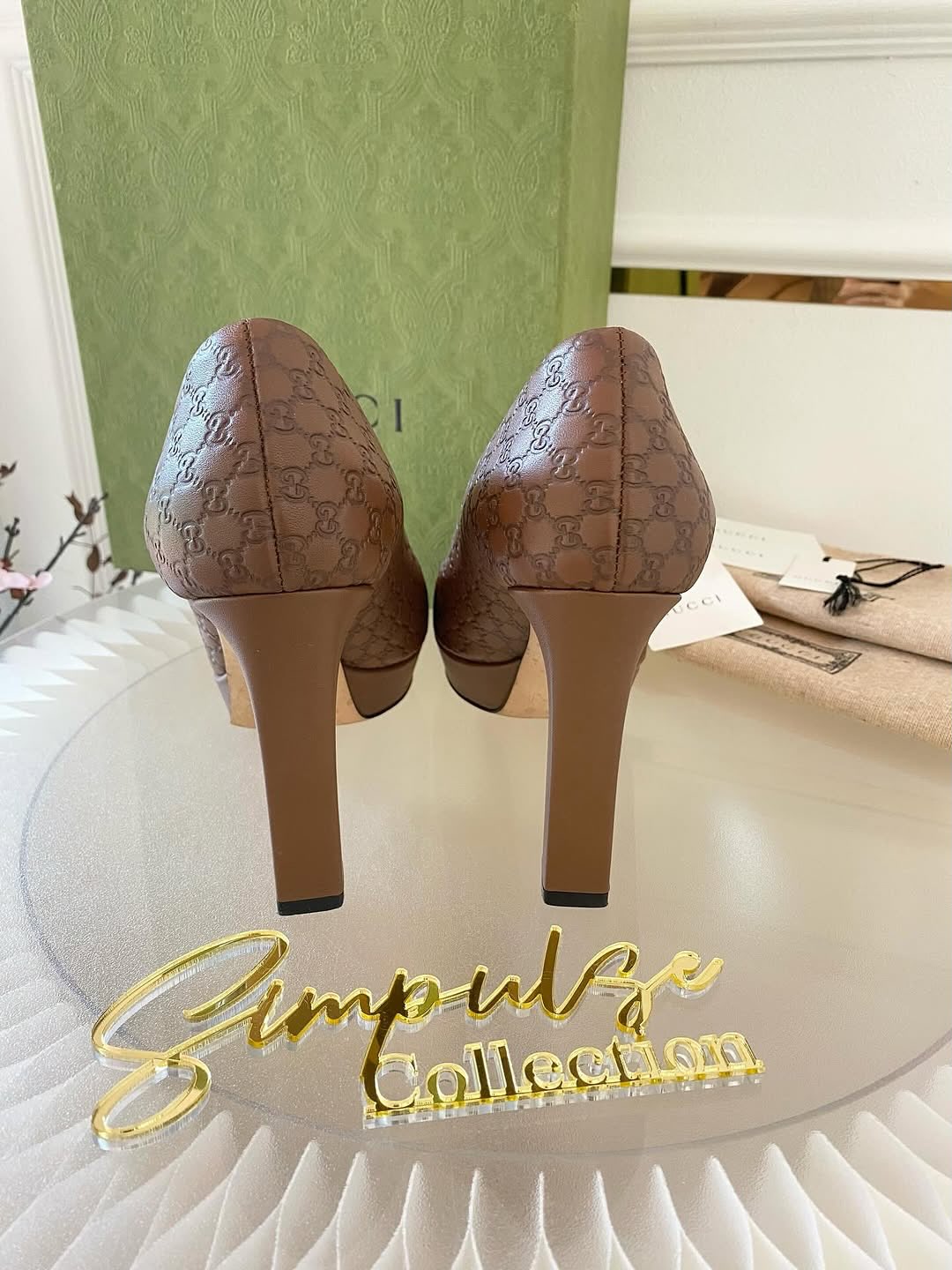 GUCCI Brown Guccissima Leather Peep Toe Platform Pumps