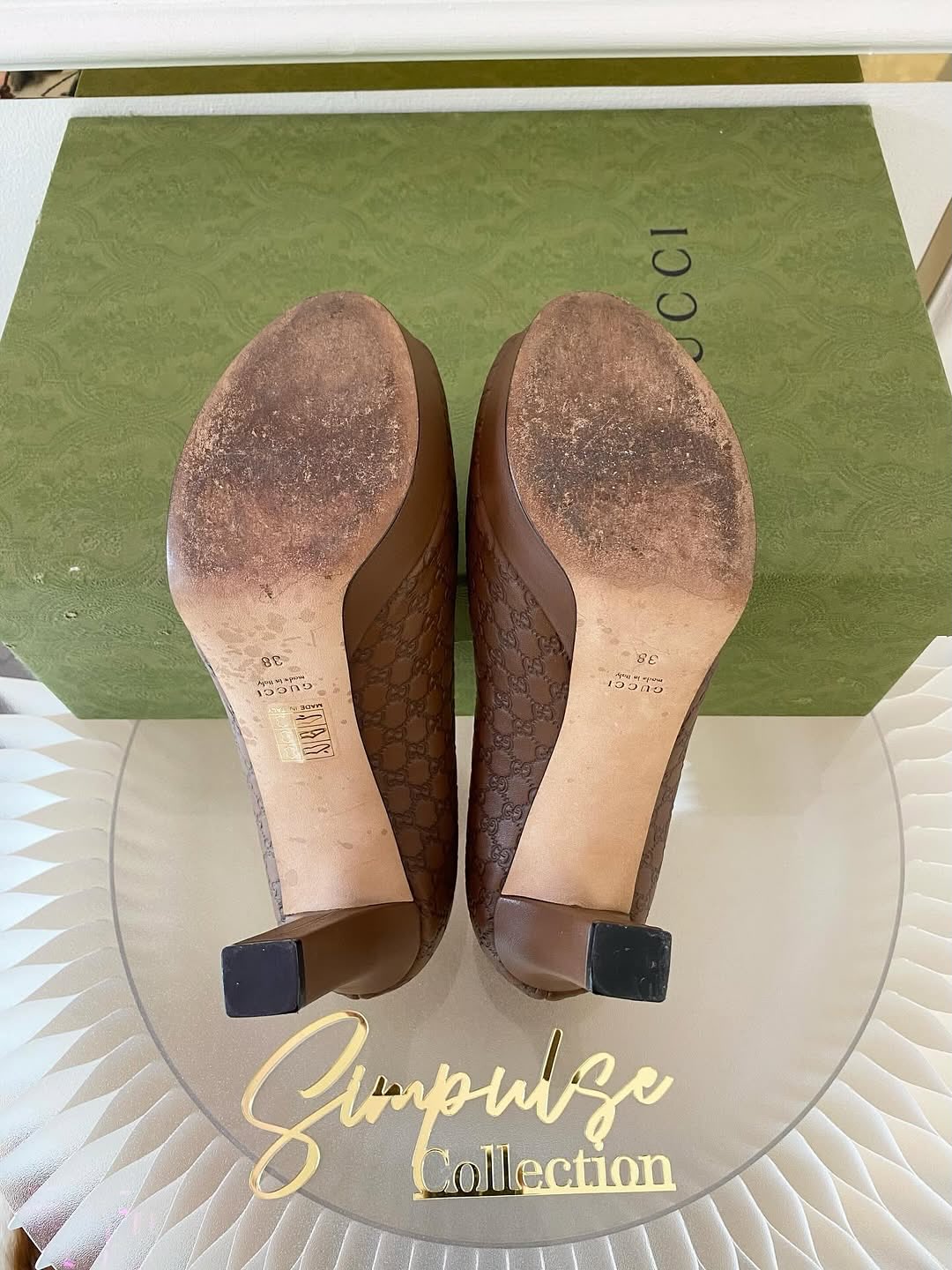 GUCCI Brown Guccissima Leather Peep Toe Platform Pumps