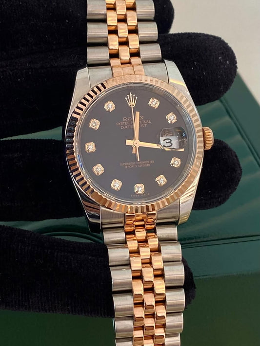Rolex Ever Rosegold Black Face w/ Dia