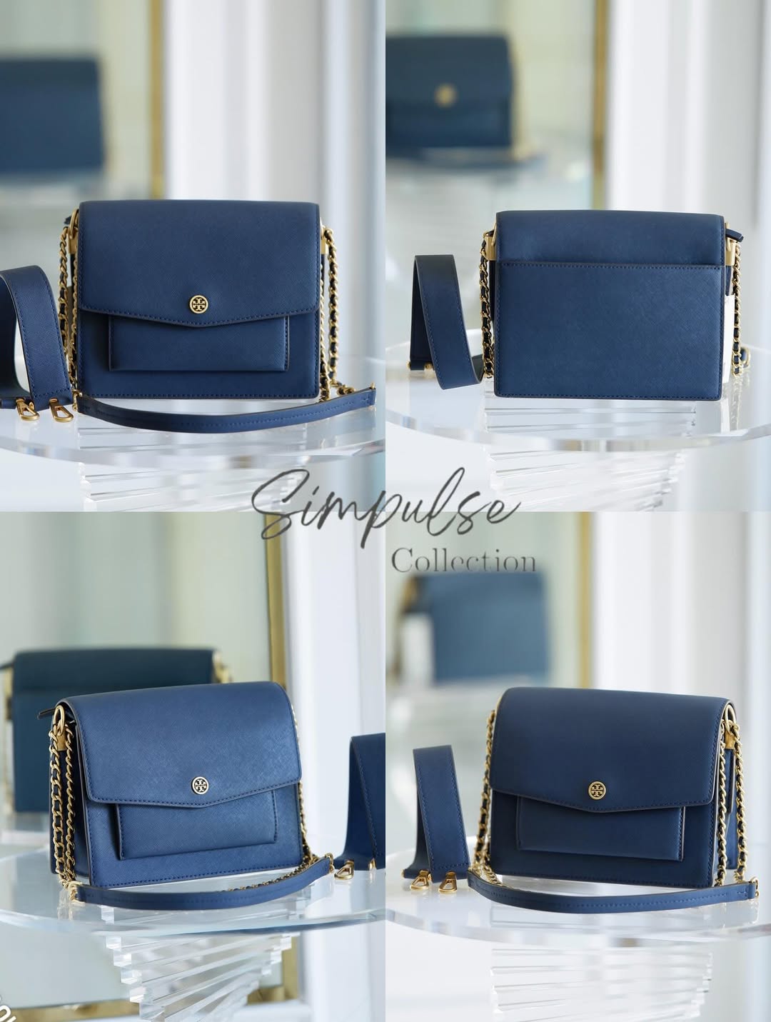 TORY BURCH Robinson Colorblock Double Strap Blue Bag