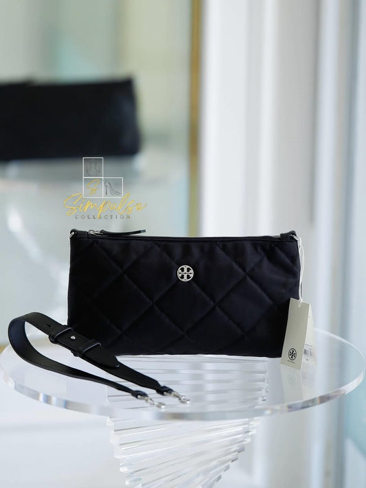 Tory Burch Willa Quilted Nylon Zip Shoulder Bag Brand
