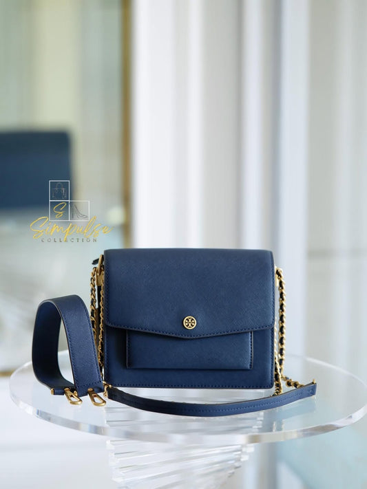 TORY BURCH Robinson Colorblock Double Strap Blue Bag