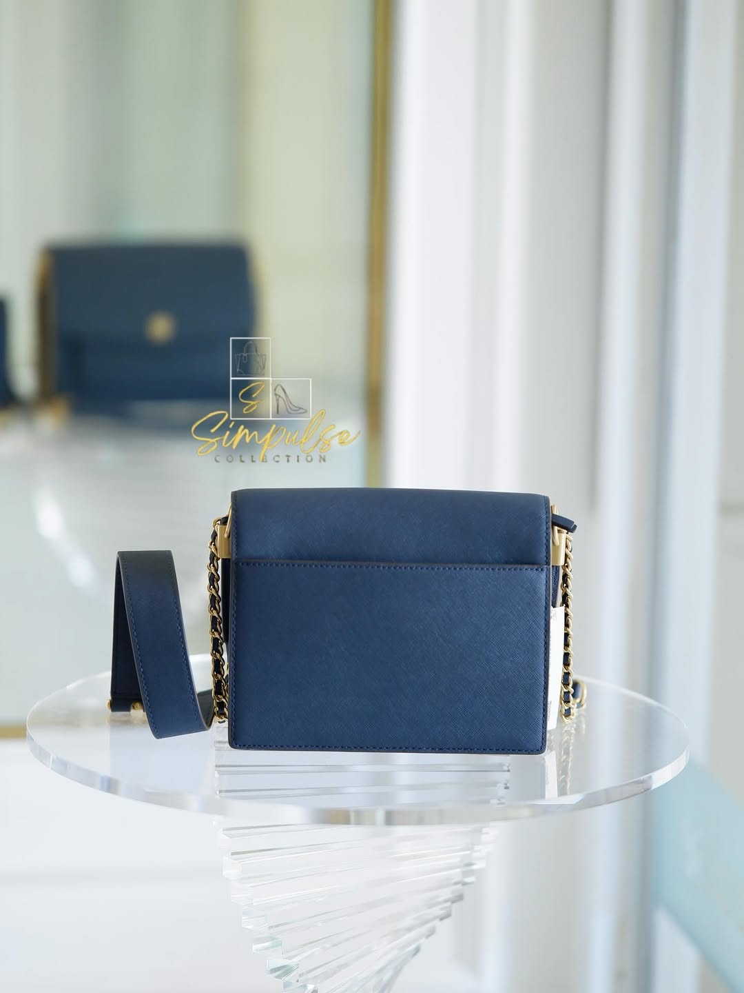 TORY BURCH Robinson Colorblock Double Strap Blue Bag