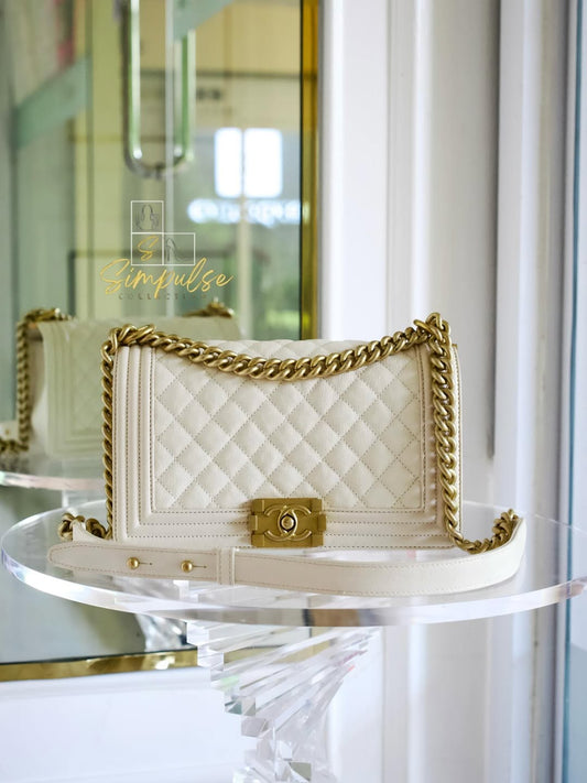 CHANEL Leboy Caviar Old Medium White GHW