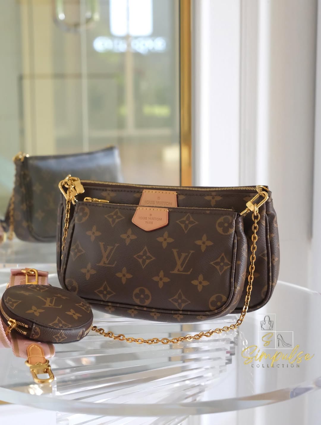 LOUIS VUITTON Multi Pochette Monogram Pink Strap