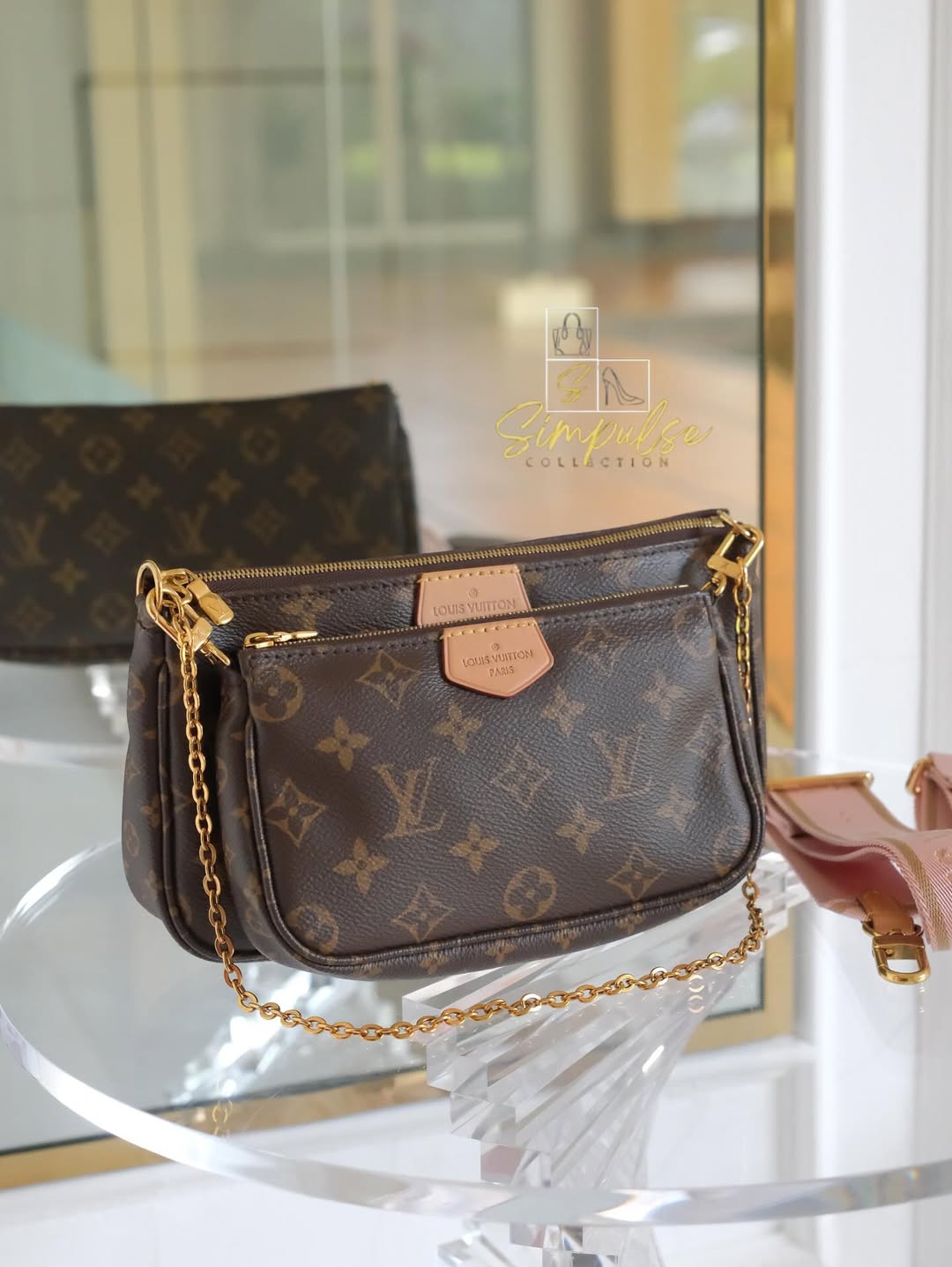 LOUIS VUITTON Multi Pochette Monogram Pink Strap