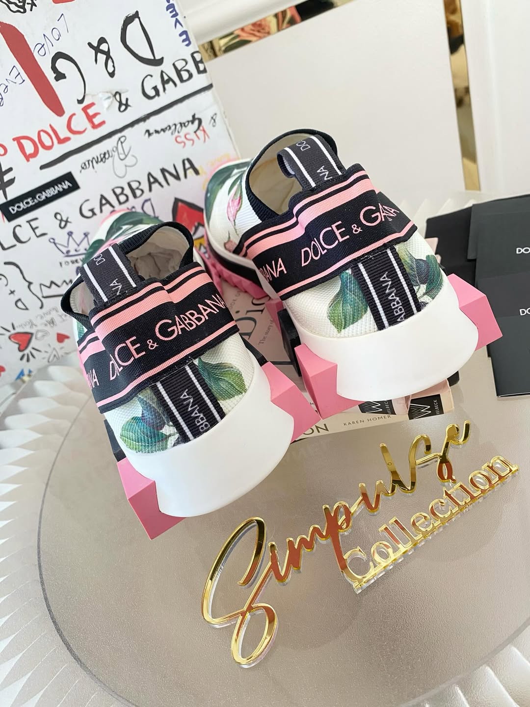 DOLCE & GABBANA White Rose Print Sorrento Sneakers