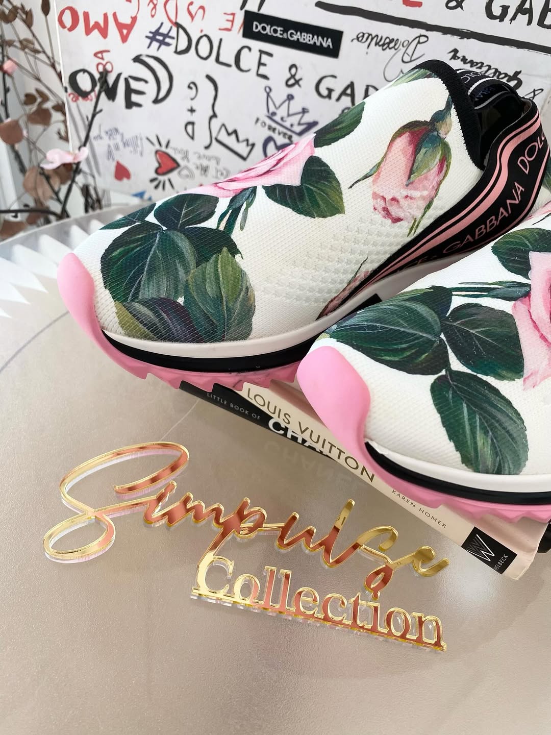 DOLCE & GABBANA White Rose Print Sorrento Sneakers