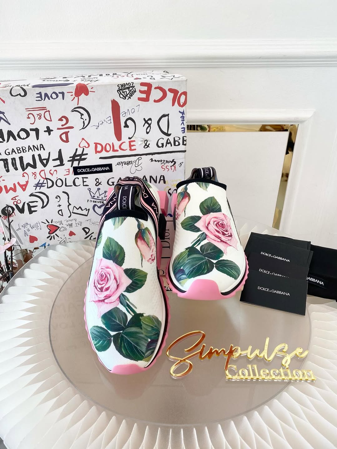 DOLCE & GABBANA White Rose Print Sorrento Sneakers