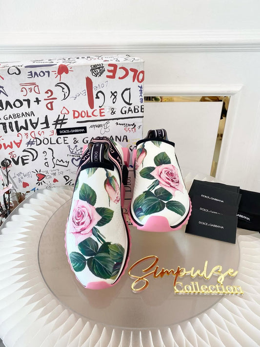 DOLCE & GABBANA White Rose Print Sorrento Sneakers
