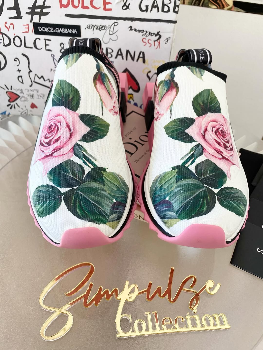 DOLCE & GABBANA White Rose Print Sorrento Sneakers