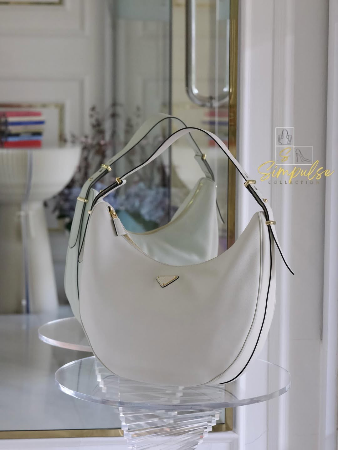 PRADA Arqué Leather Large Shoulder Bag