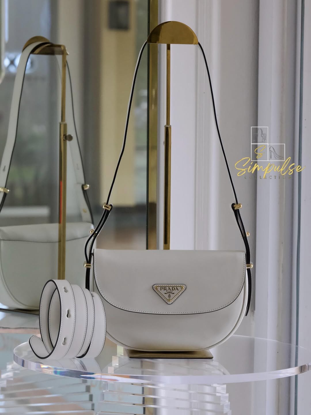 PRADA Arqué Leather Flap Bag