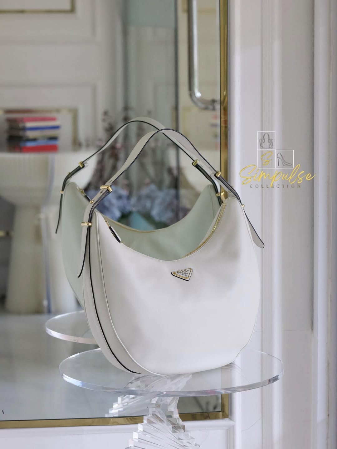 PRADA Arqué Leather Large Shoulder Bag