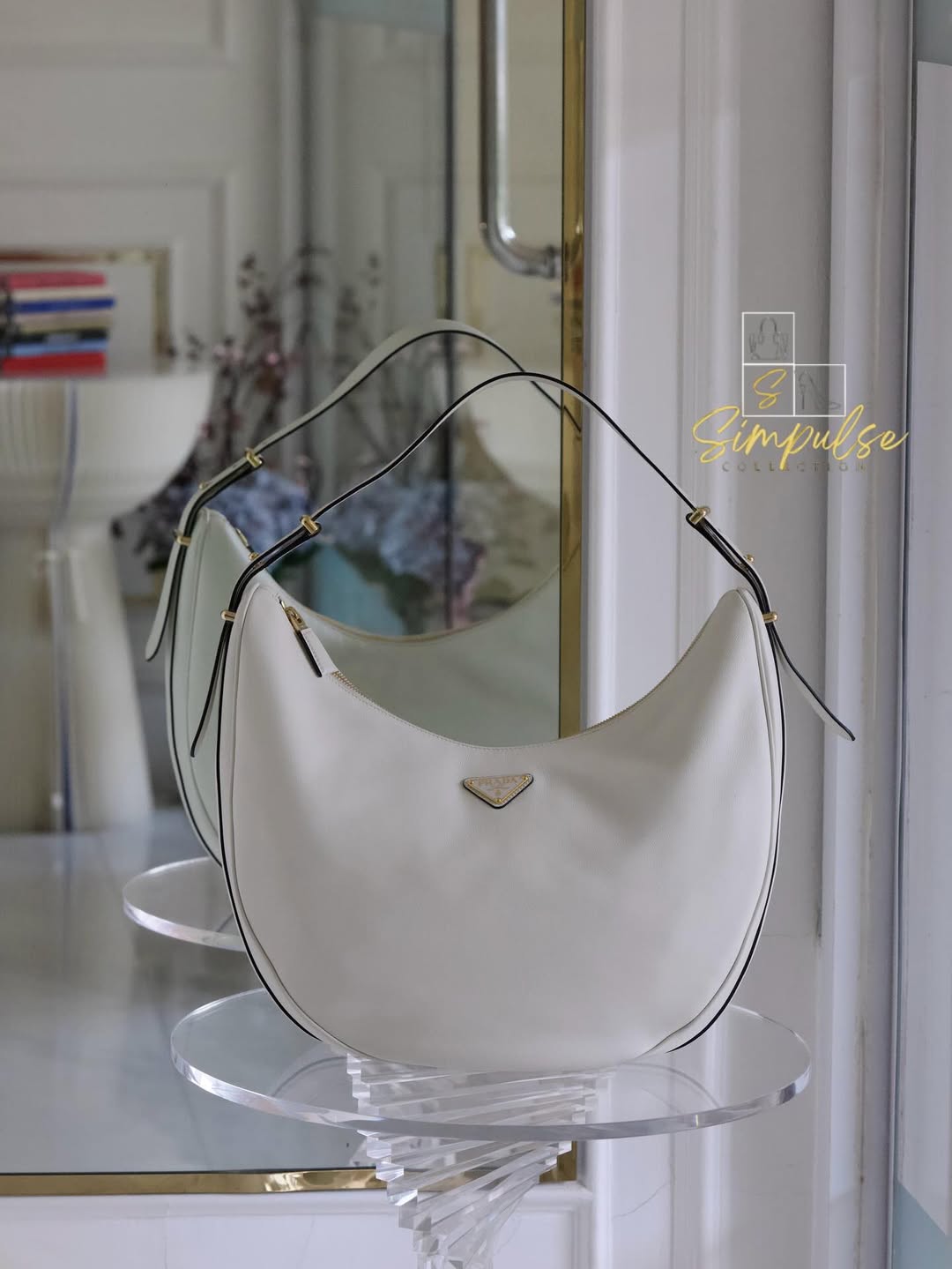 PRADA Arqué Leather Large Shoulder Bag