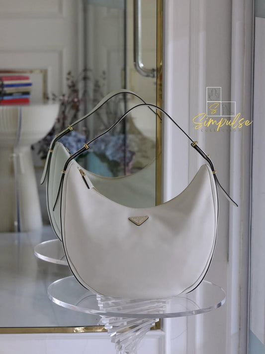 PRADA Arqué Leather Large Shoulder Bag